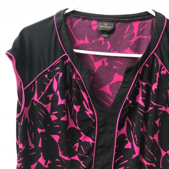 Worthington black and pink split neck top - Picture 3 of 5